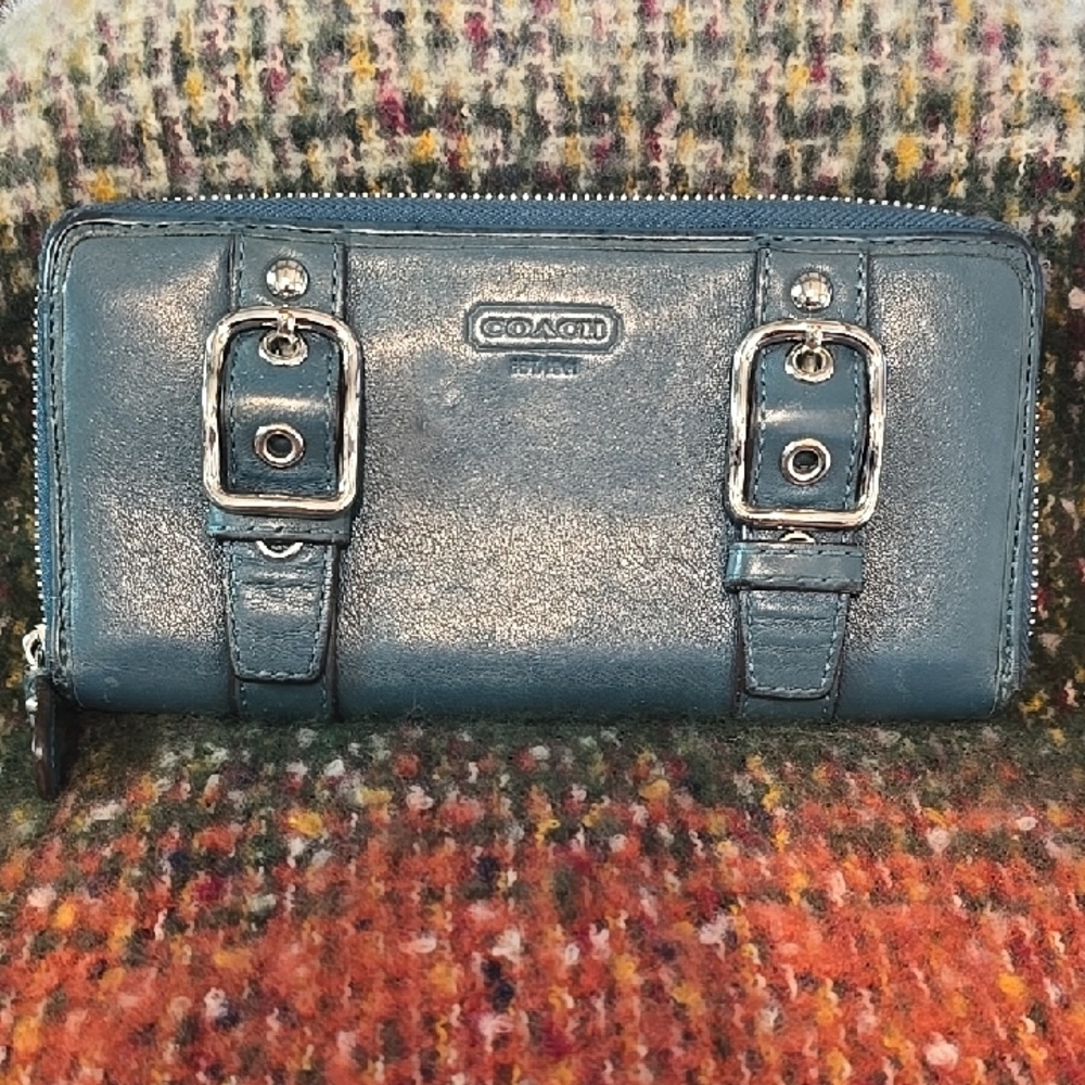 Coach Blue Wallet with Silver Accents